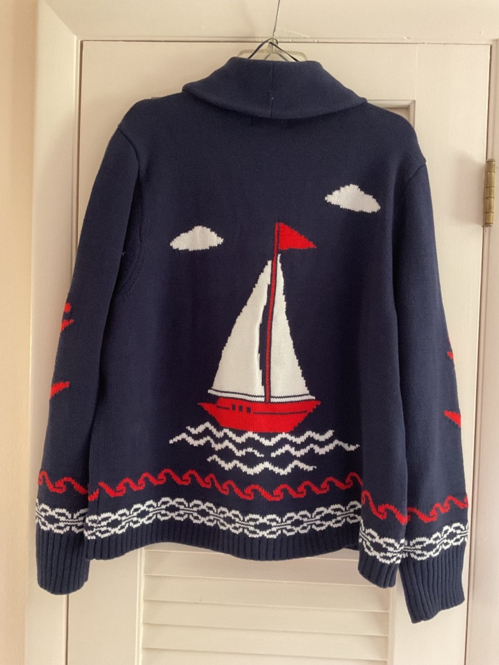 NWT Marine Navy Blue Cotton Long Sleeves Knit Vacation Open Front Woman Jacket - Picture 6 of 15